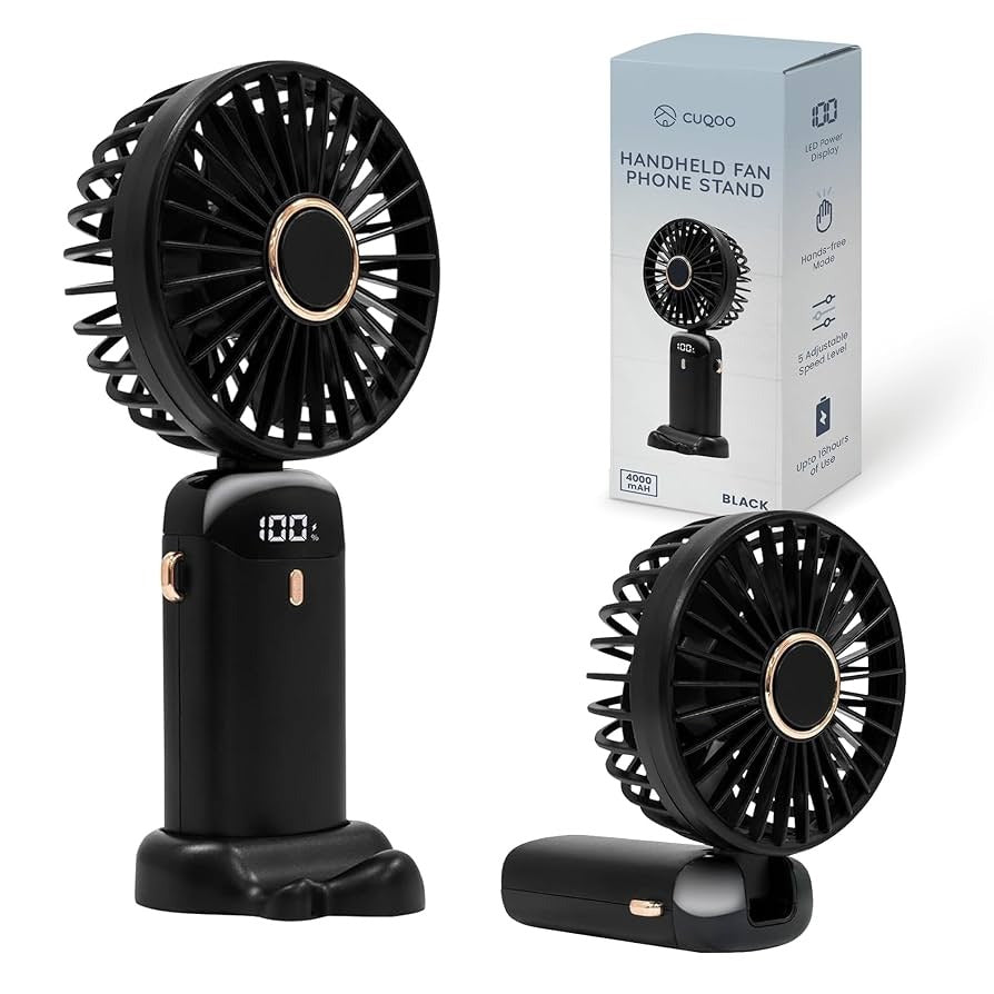 Digital Display Portable Mini Fan showing LED display and versatile features for handheld or stand use.