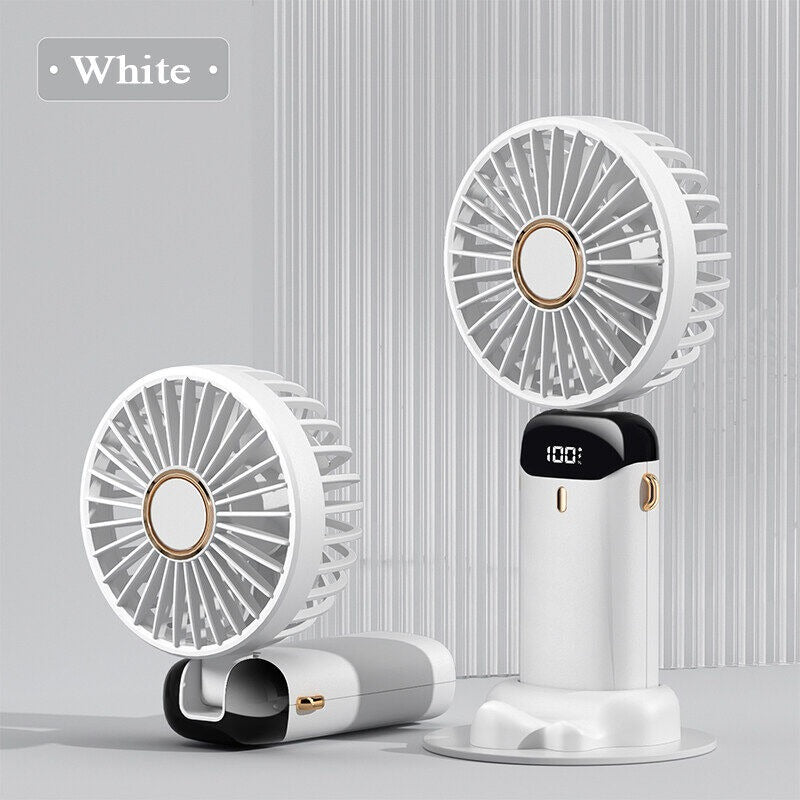 Digital Display Portable Mini Fan with smart LED, versatile design, and compact size for easy use.