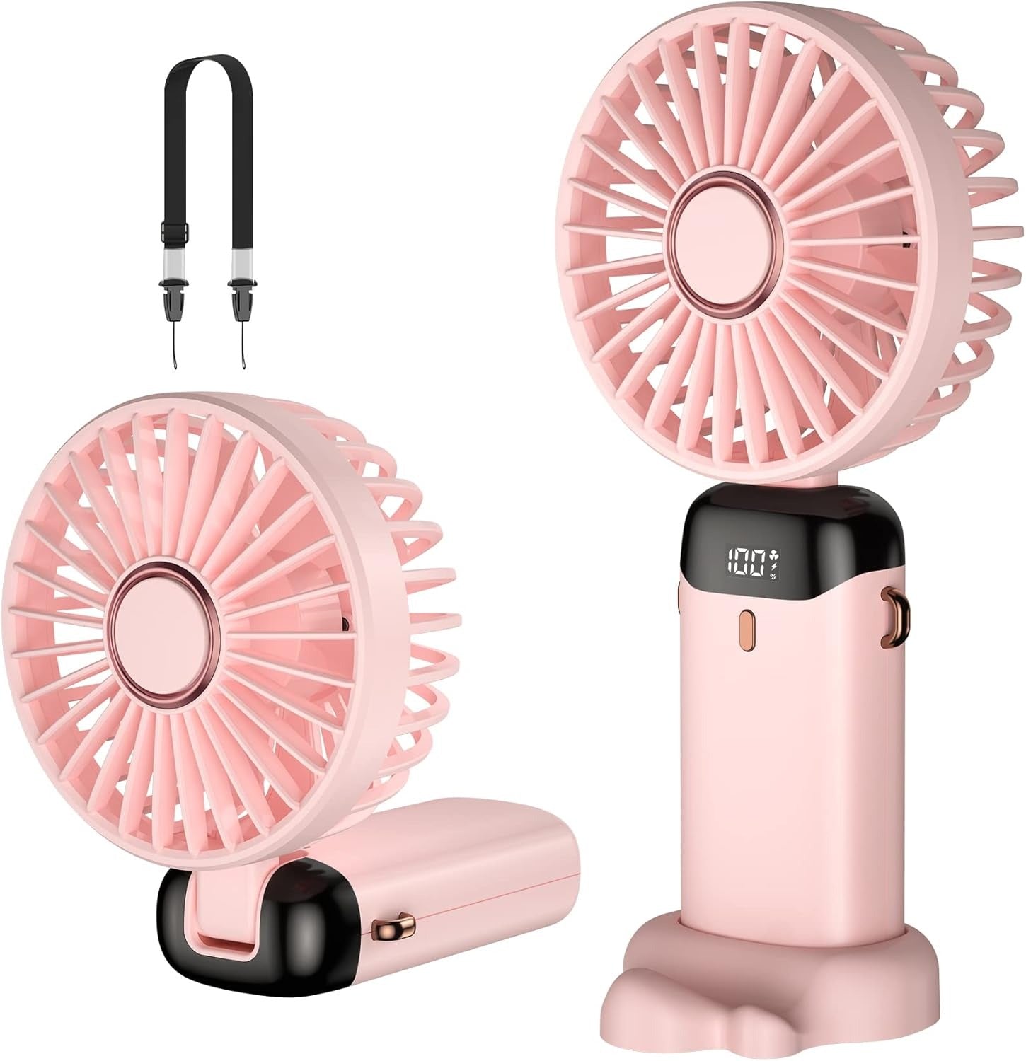 Digital Display Portable Mini Fan in pink color featuring a smart LED display and detachable design.
